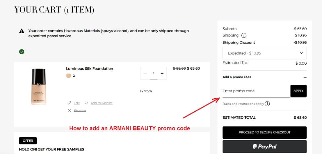 How to use an ARMANI BEAUTY promo code
