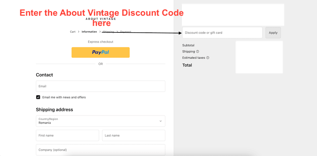 How to use an About Vintage Discount Code