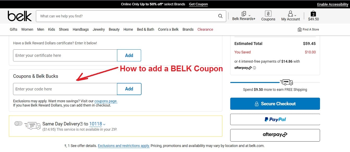 How to add an BELK coupon code