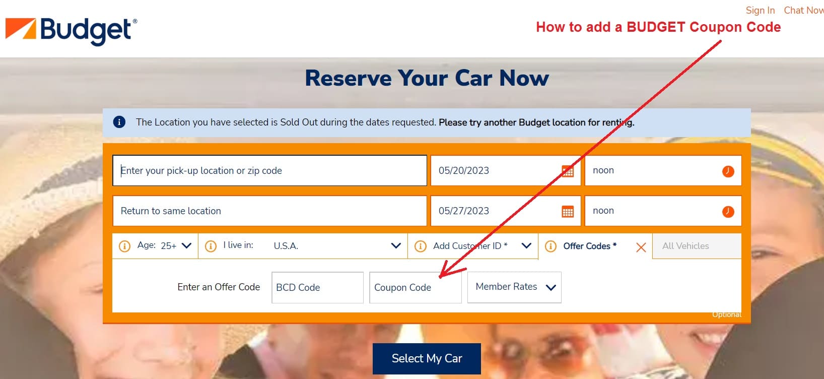How to add a BUDGET.com coupon code