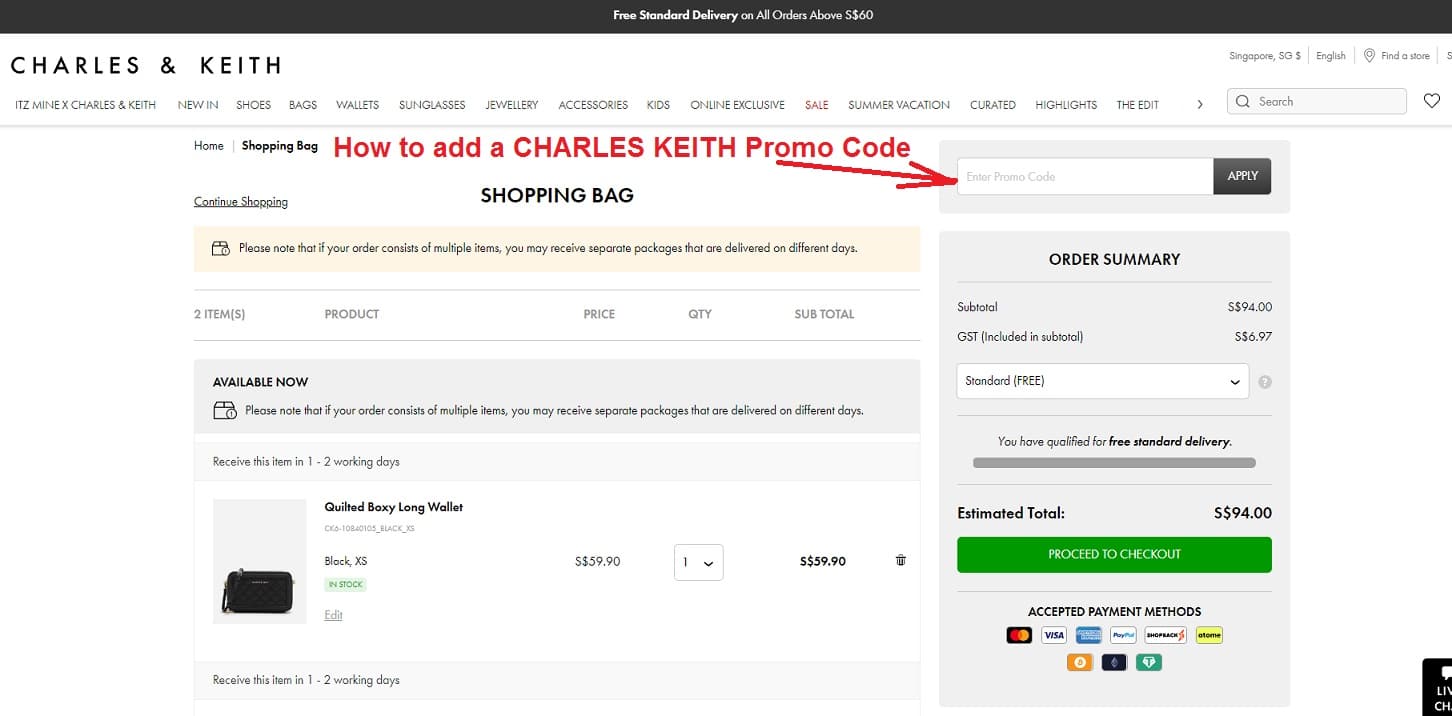 How to add a CHARLES KEITH promo code