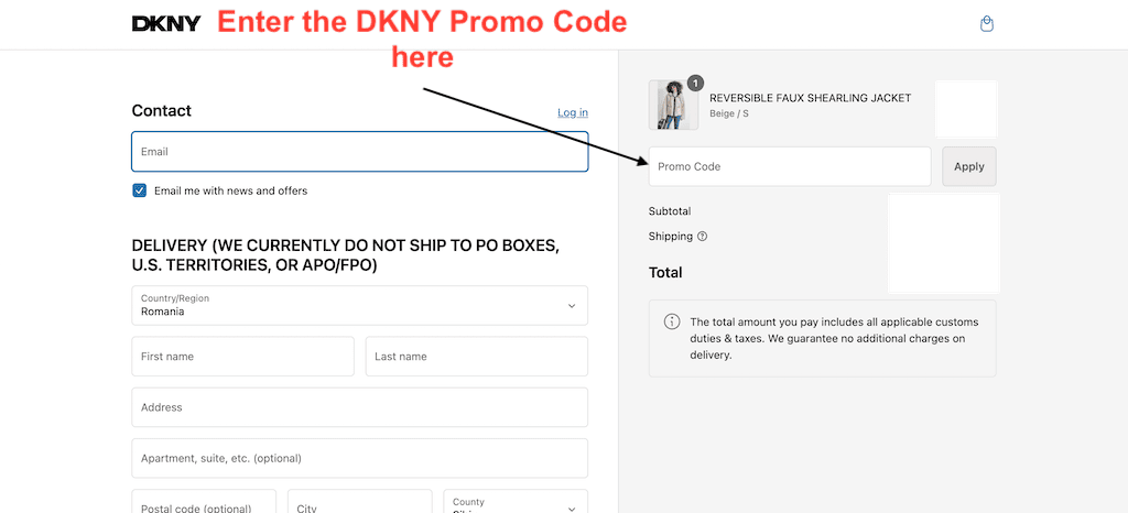 How to add a DKNY promo code to your order