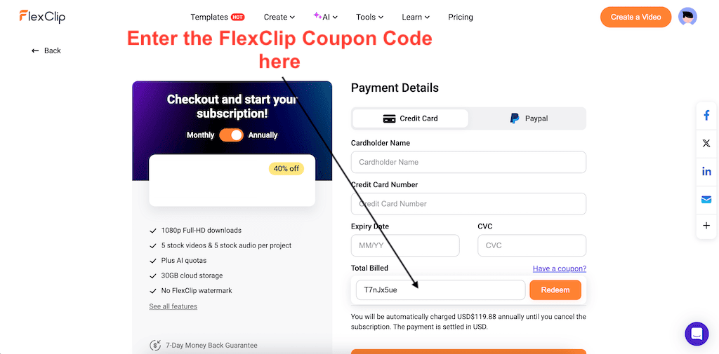 How to use a FlexClip Coupon Code