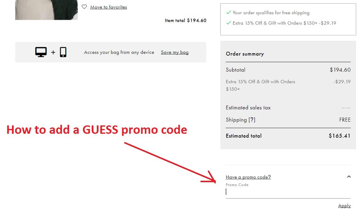 How to add a GUESS promo code