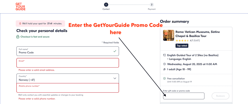 How to use a GetYourGuide promo code