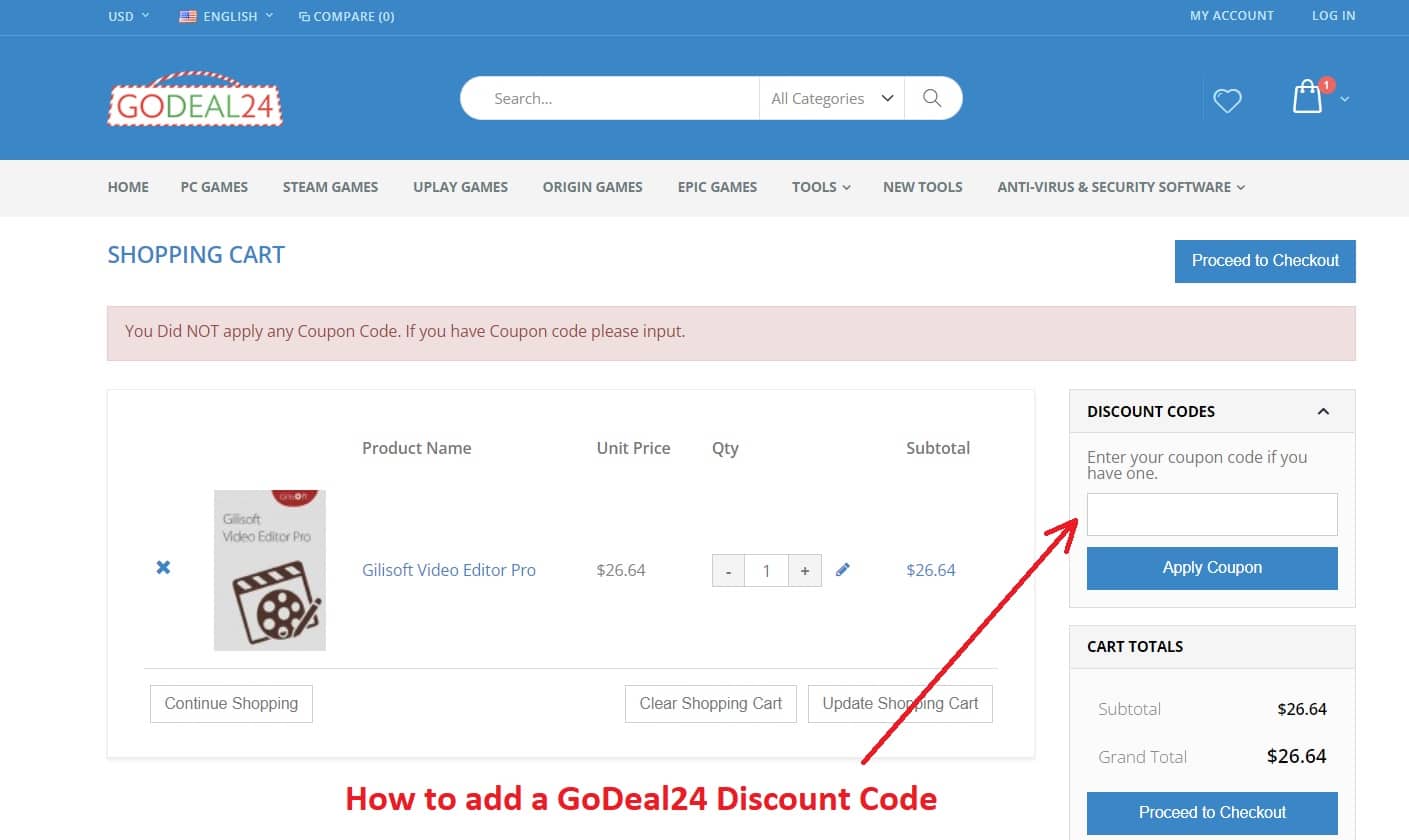 How to add a GODEAL24 Discount Code