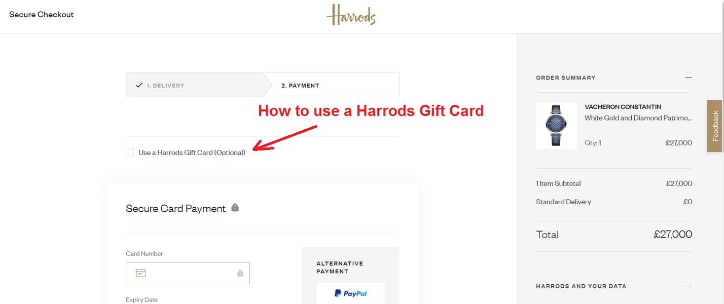 How to add a HARRODS gift card / promo code