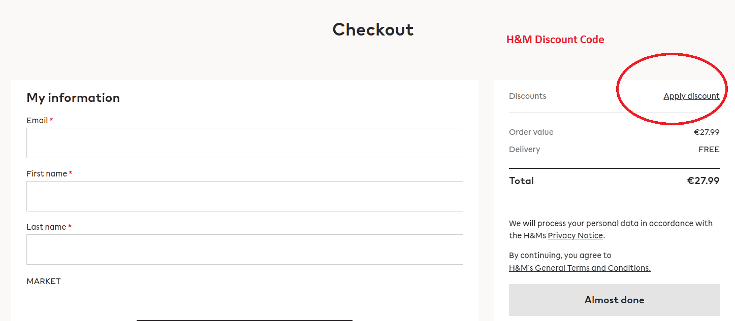 How to add a H&M Discount Code