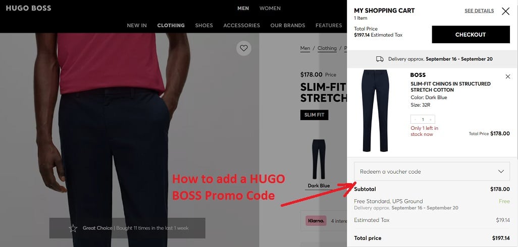 How to add a HUGO BOSS voucher code