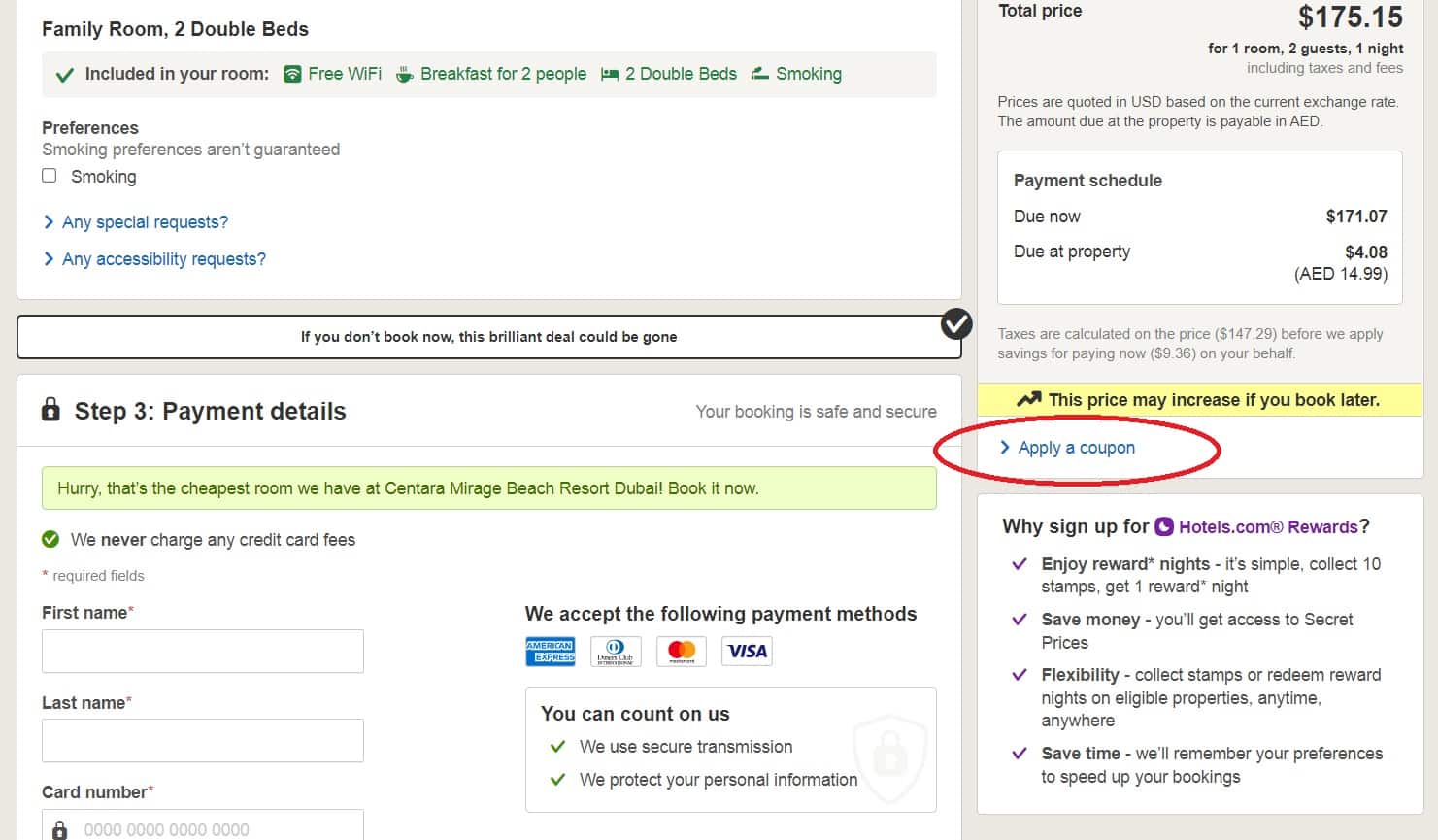 How to add a Hotels.com Coupon