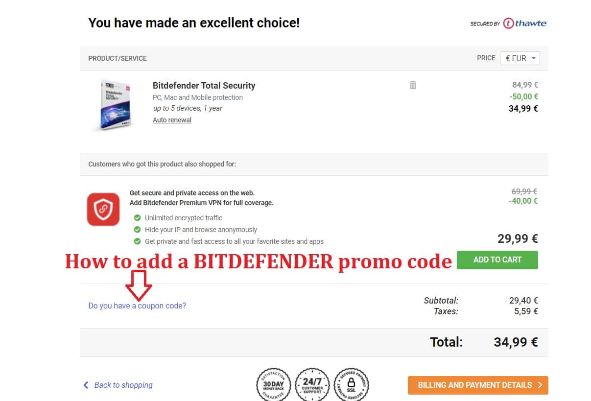 How to add a BITDEFENDER coupon code