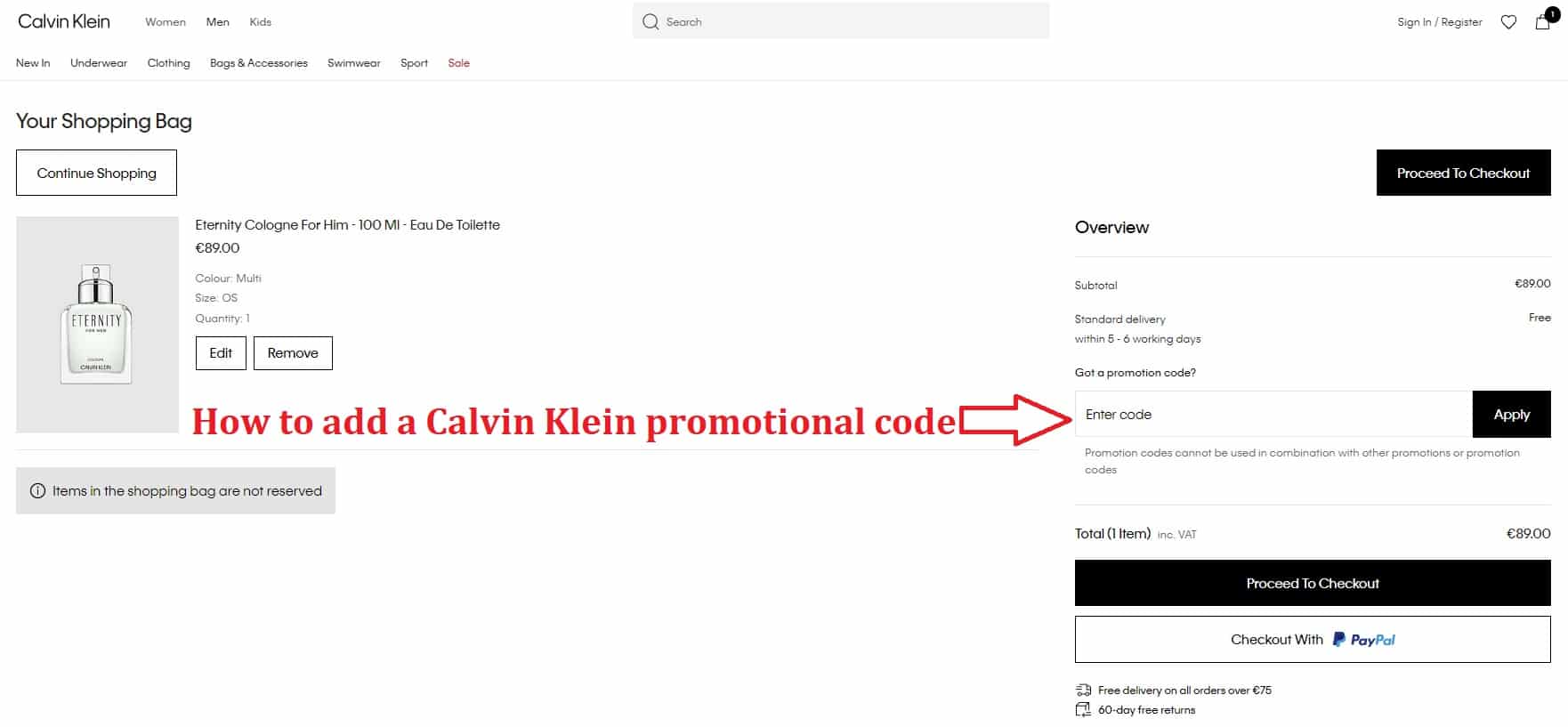 How to add a CALVIN KLEIN promo code
