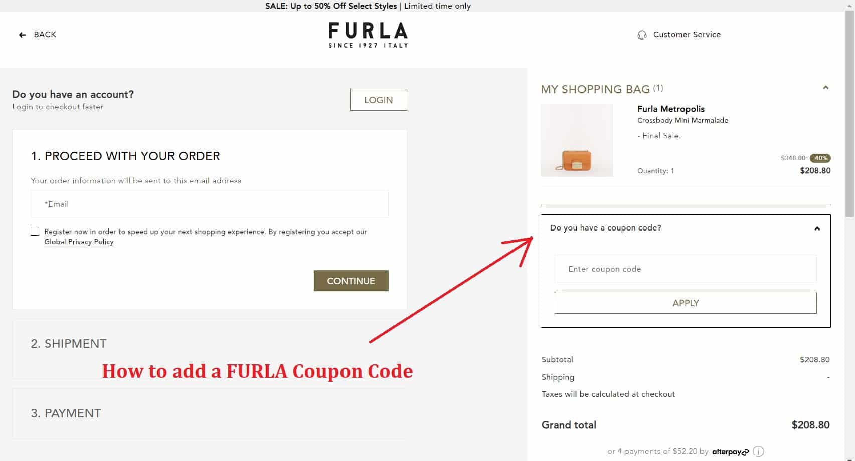 How to add a FURLA discount code