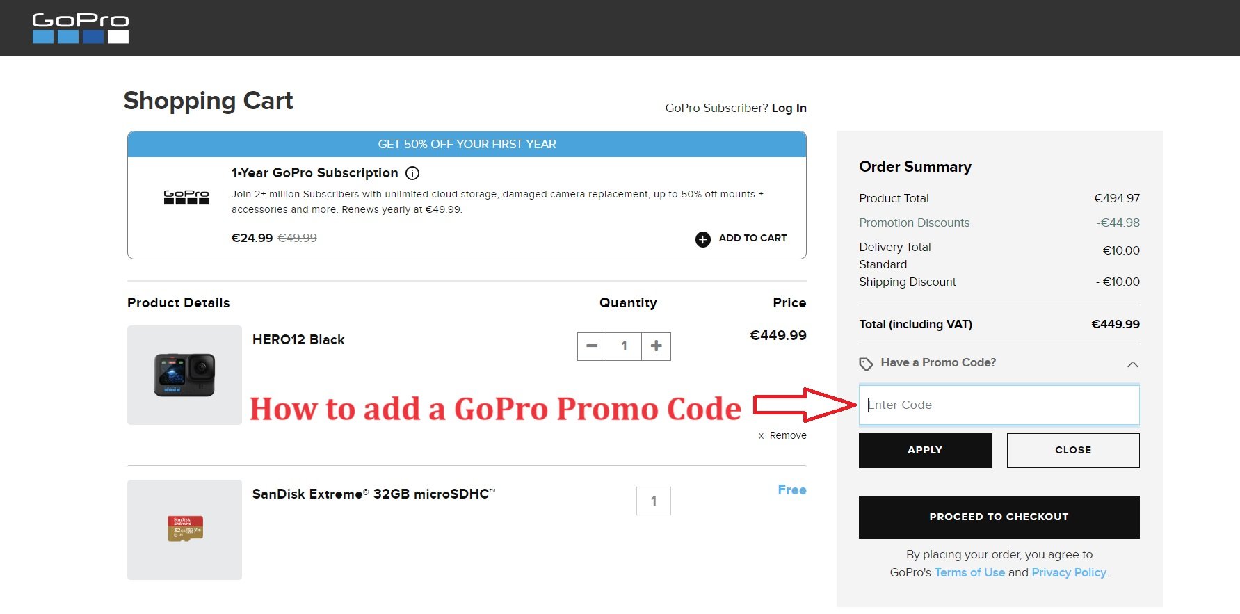 How to add a GOPRO promo code