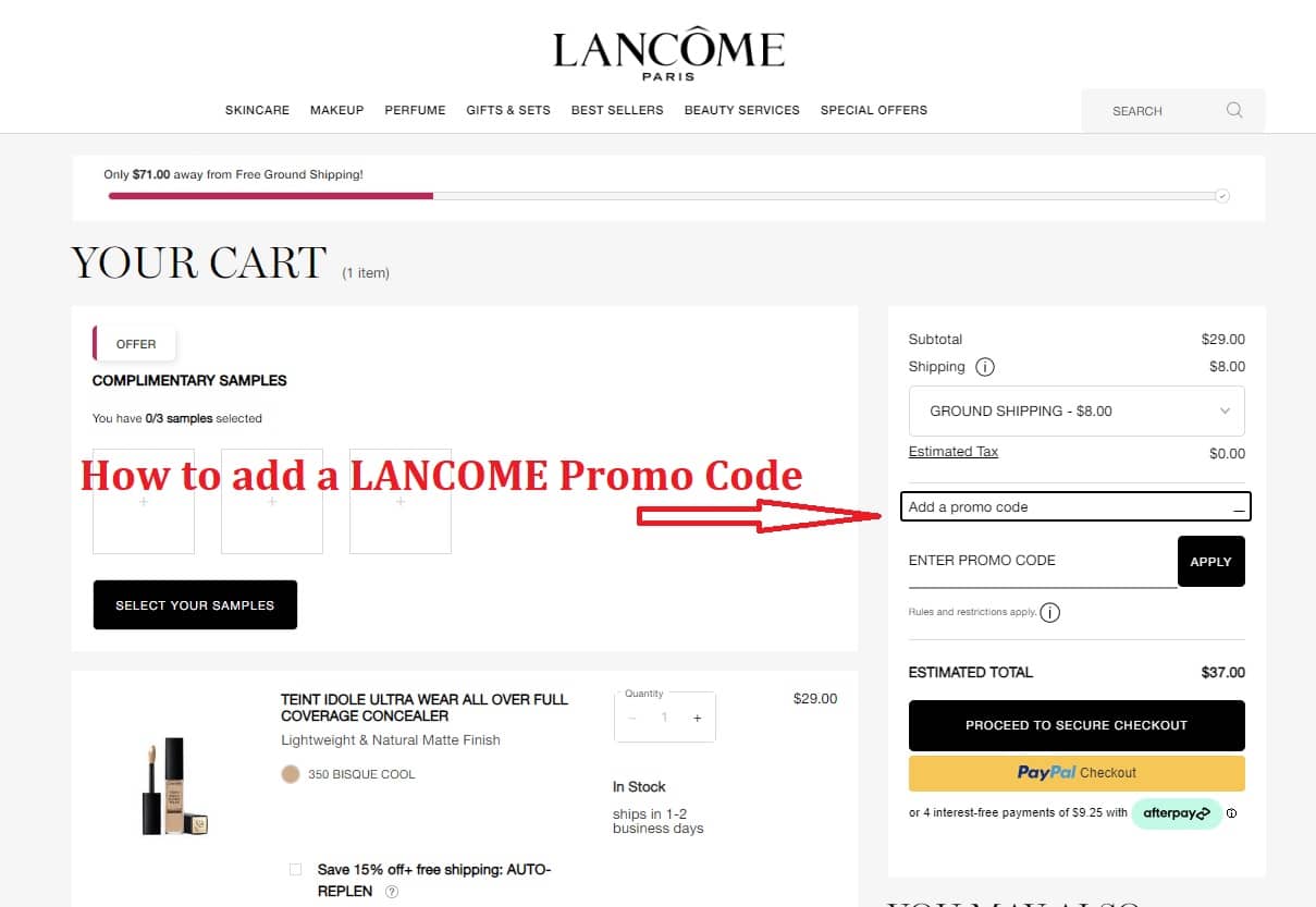 How to add a LANCÔME Promo Code