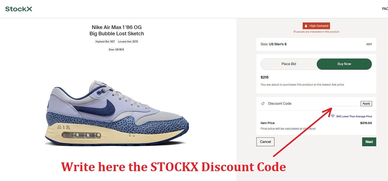 How to add a StockX Discount Code