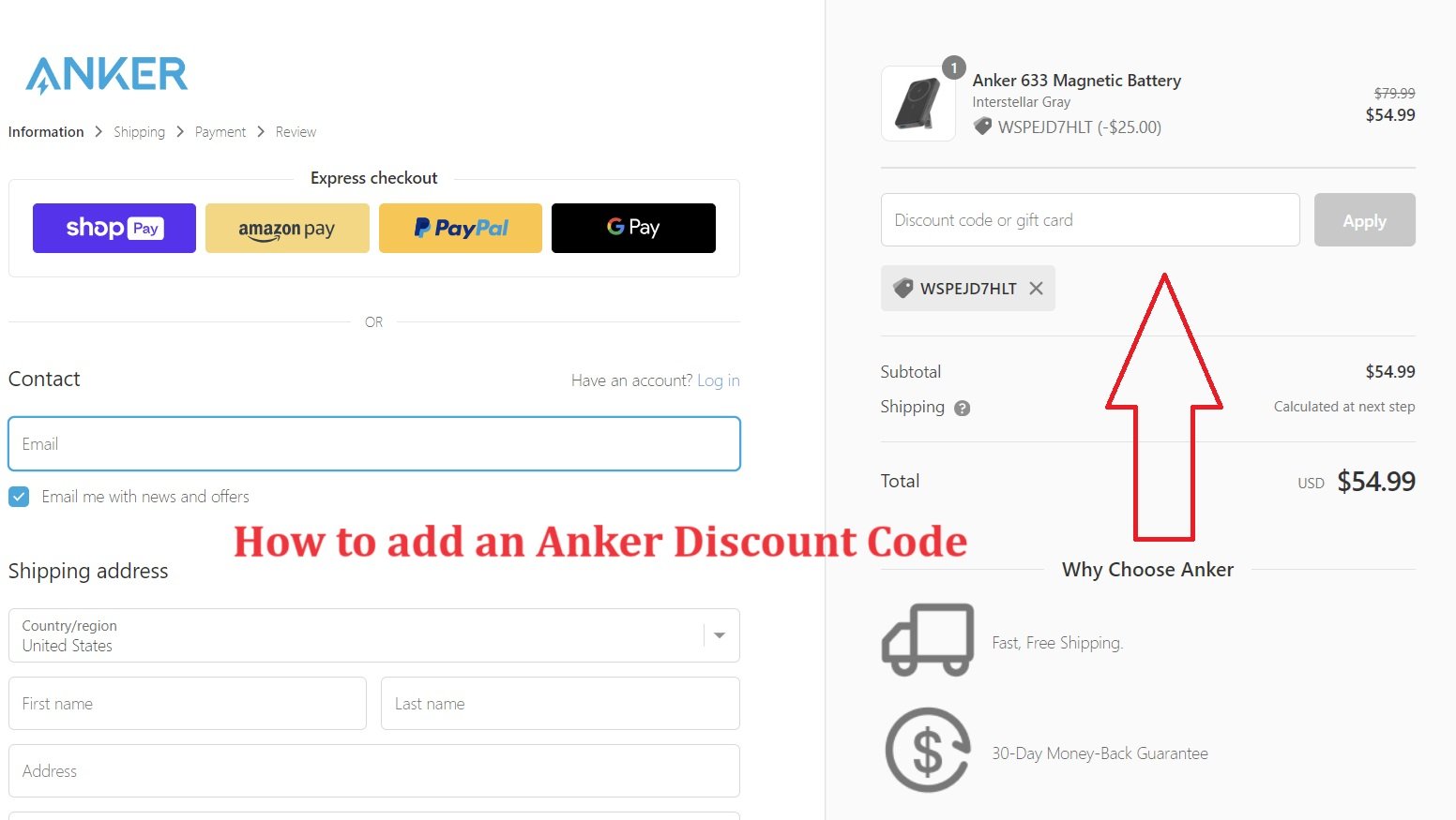 How to add an ANKER discount code
