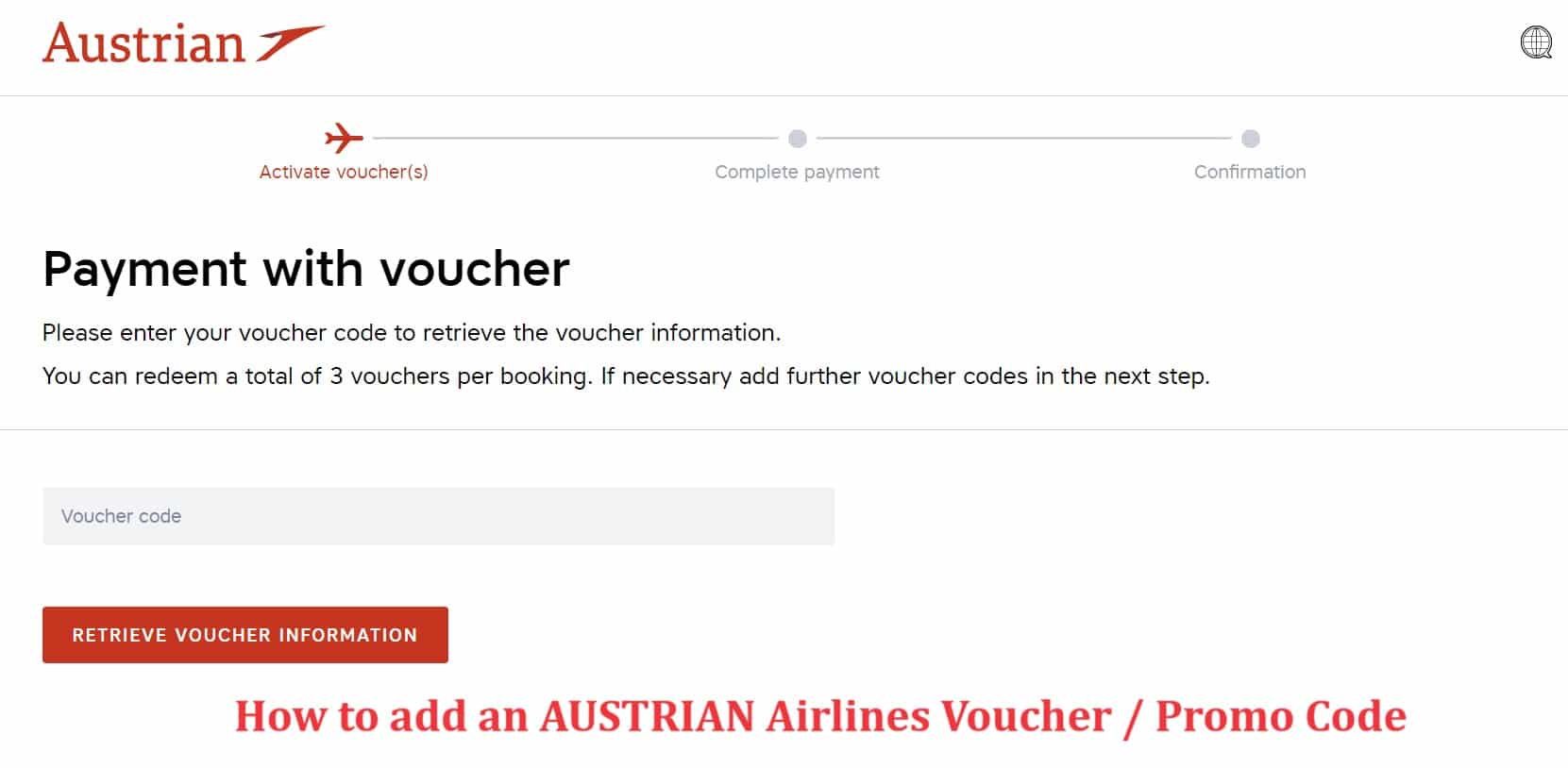How to add an AUSTRIAN AIRLINES Voucher Code