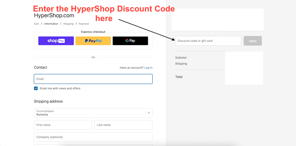How to use a Hypershop Discount Code