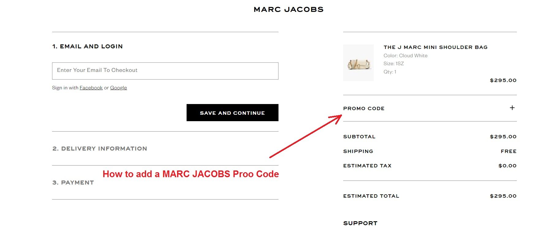 How to add a MARC JACOBS promo code