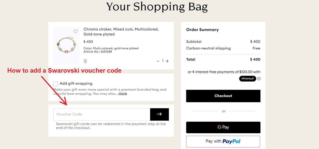 How Do I Add a Swarovski Voucher Code?