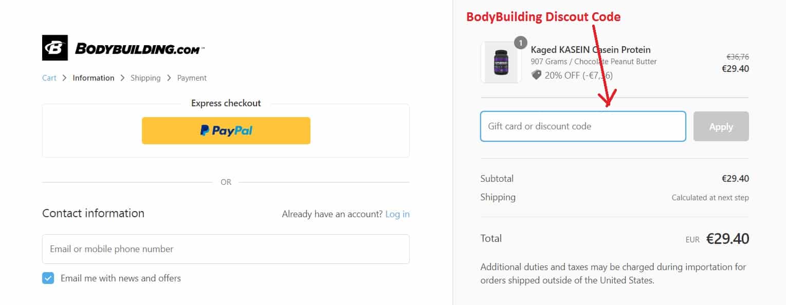 How to add a BodyBuilding.com Discount Code