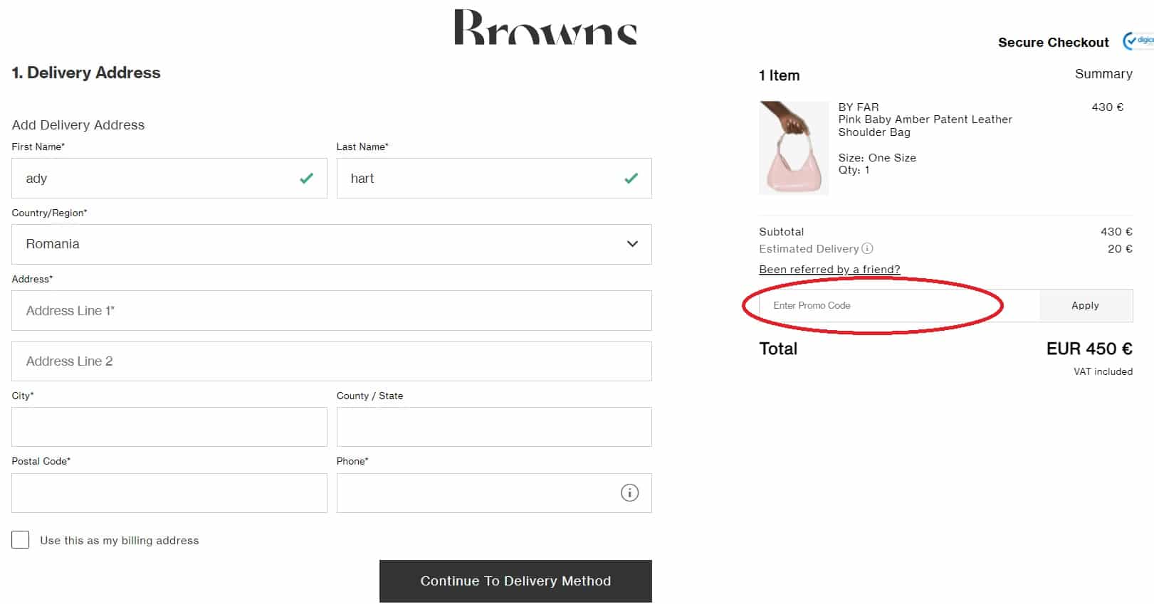 How to add a BROWNSFASHION Promo Code
